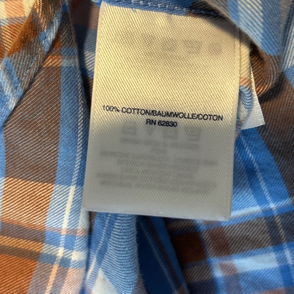 Land's End Women's Flannel Tunic Top‎ 14 Blue Plaid Pintuck Loose Flowy Roll Tab - Picture 7 of 11